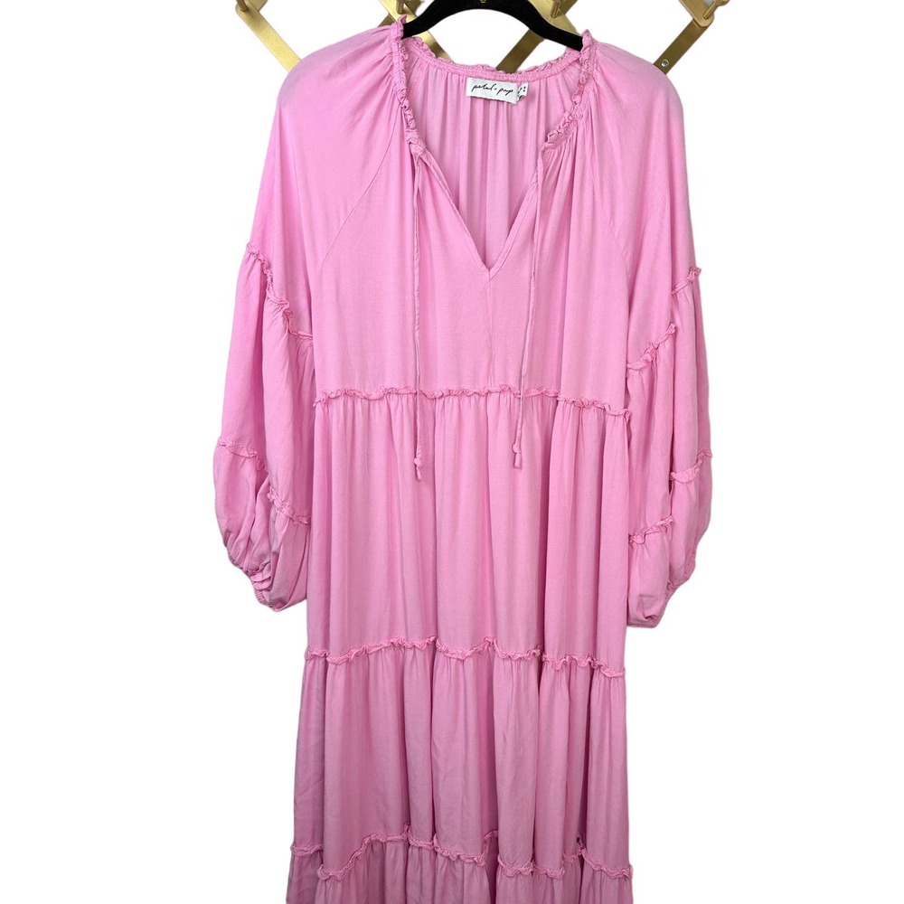 Petal + Pup Pink Balloon Sleeve Tiered Maxi Dress